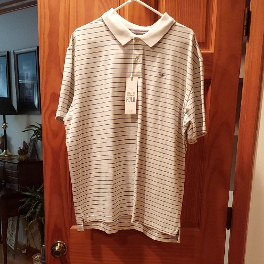 Classic white with blue and yellow stripes, Polo by Dockers